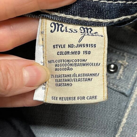 Miss Me Cow hide Crystal Studded Blue Denim JW5915S Boot Cut Stretch Jeans 29 - Picture 12 of 16